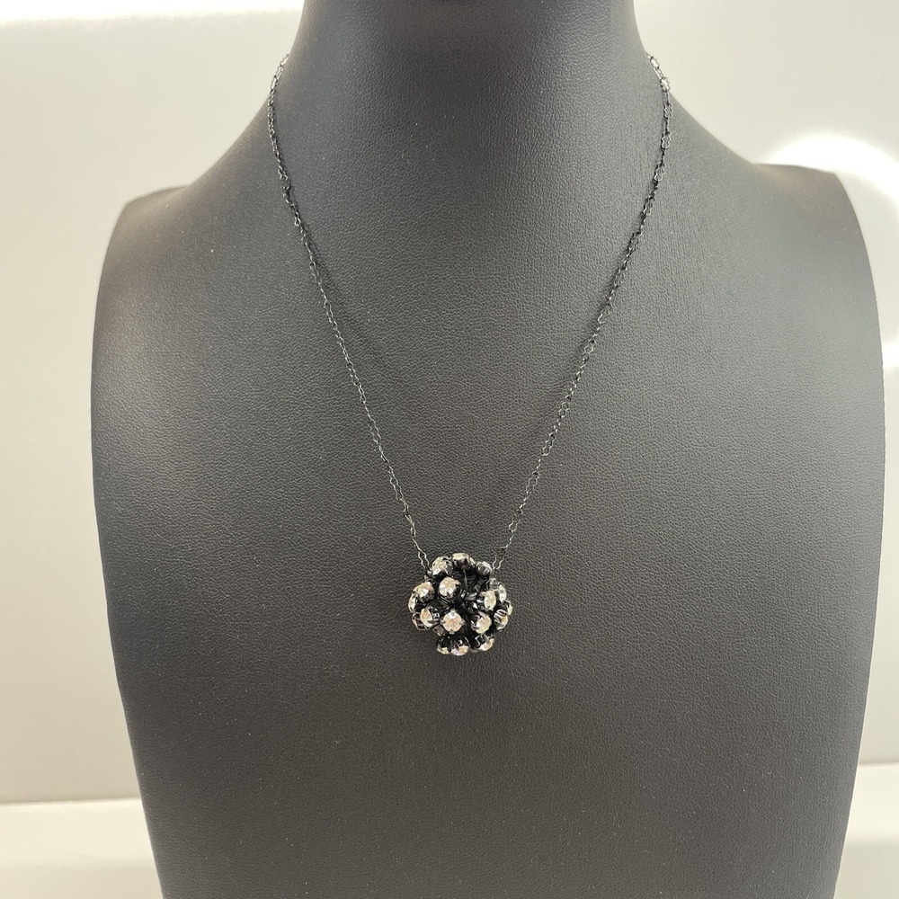 VTG Black Clear Rhinestone Crystal Disco Ball Pendant Choker Collar Necklace AL2